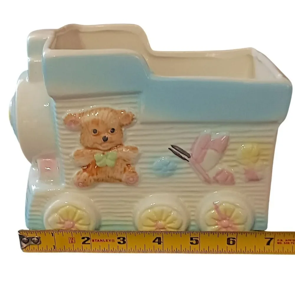 Vintage Baby Planter Decor Vase Ceramic Train Bear Butterfly‎ Colorful Large MCM